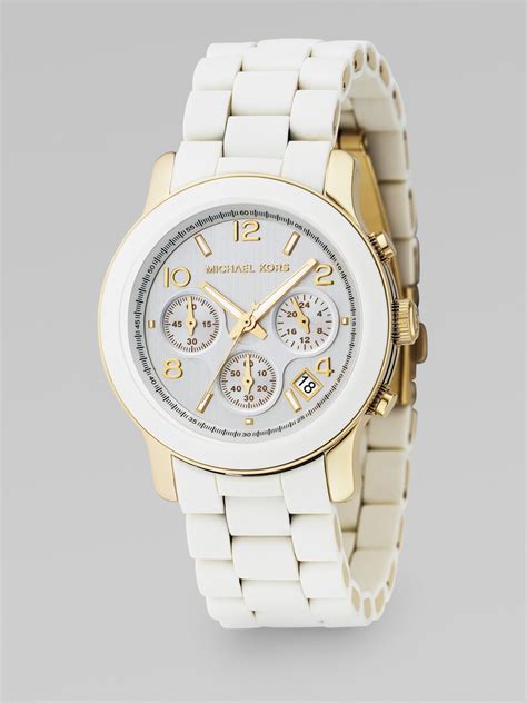 michael kors womens white face watch|Michael Kors chronograph watch women.